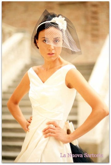 acconciatura da sposa con veletta veletta bianco nera