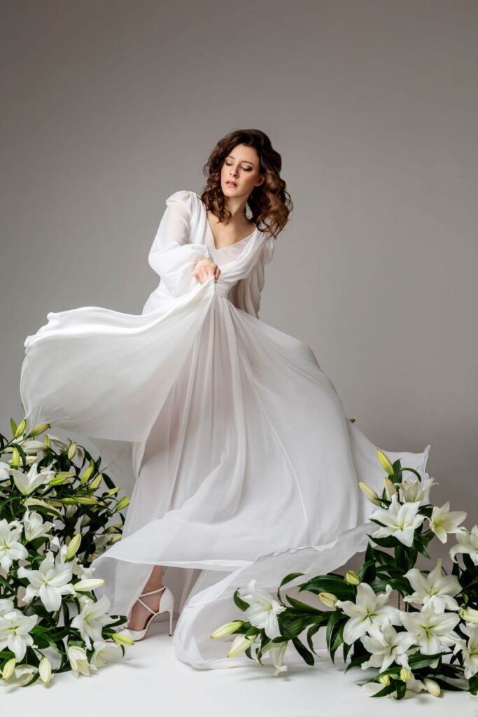 abito da sposa poetico in georgette