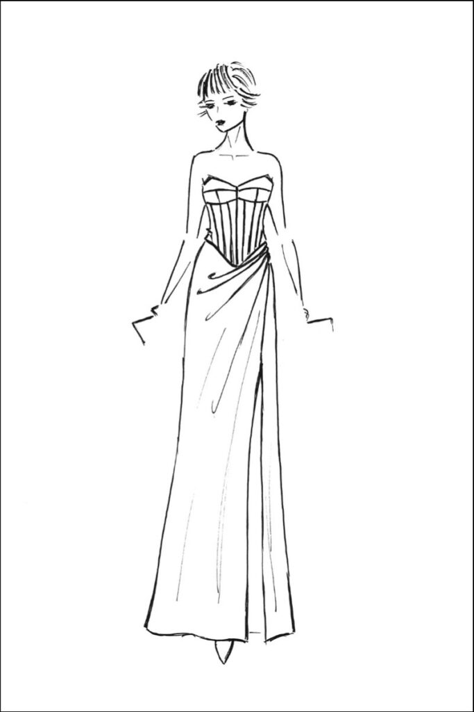 abito da s posa couture con corsetto steccato e gonna drappeggiata in cady di seta