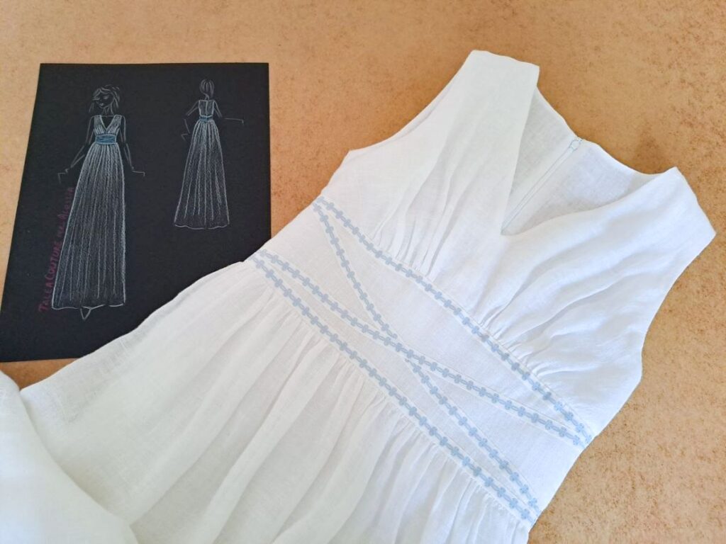Abito da sposa in lino e disegno originale del progetto