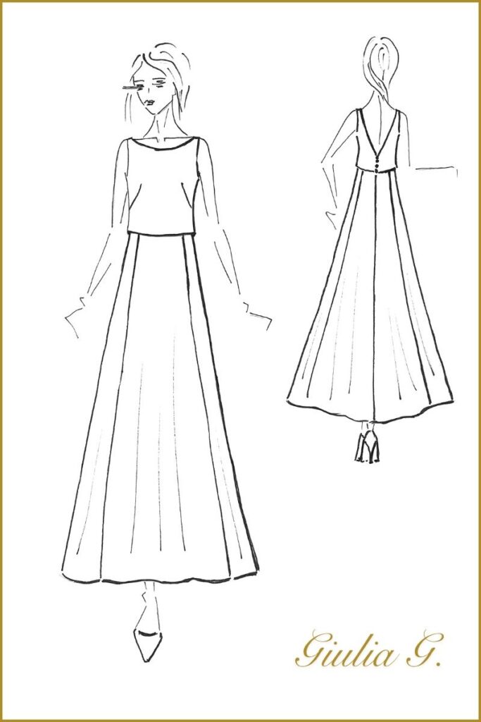Abito da sposa in gravidanza in mikado color burro progettato su misura per Giulia presso l'atelier Talea Couture di Milano.