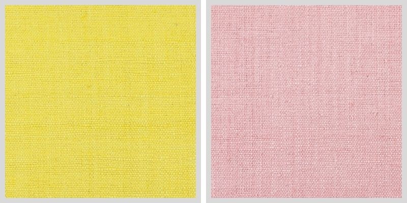 Bourette di seta gialla e rosa per abiti da cerimonia