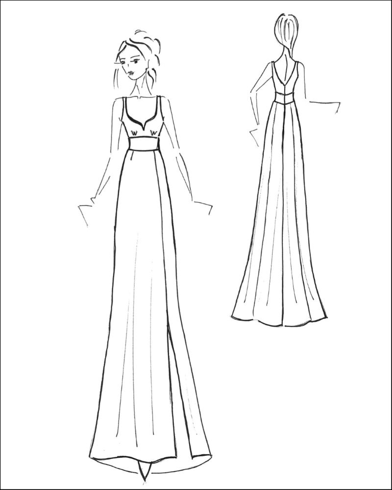 disegno proposta abito da sposa alternativo per Fausta