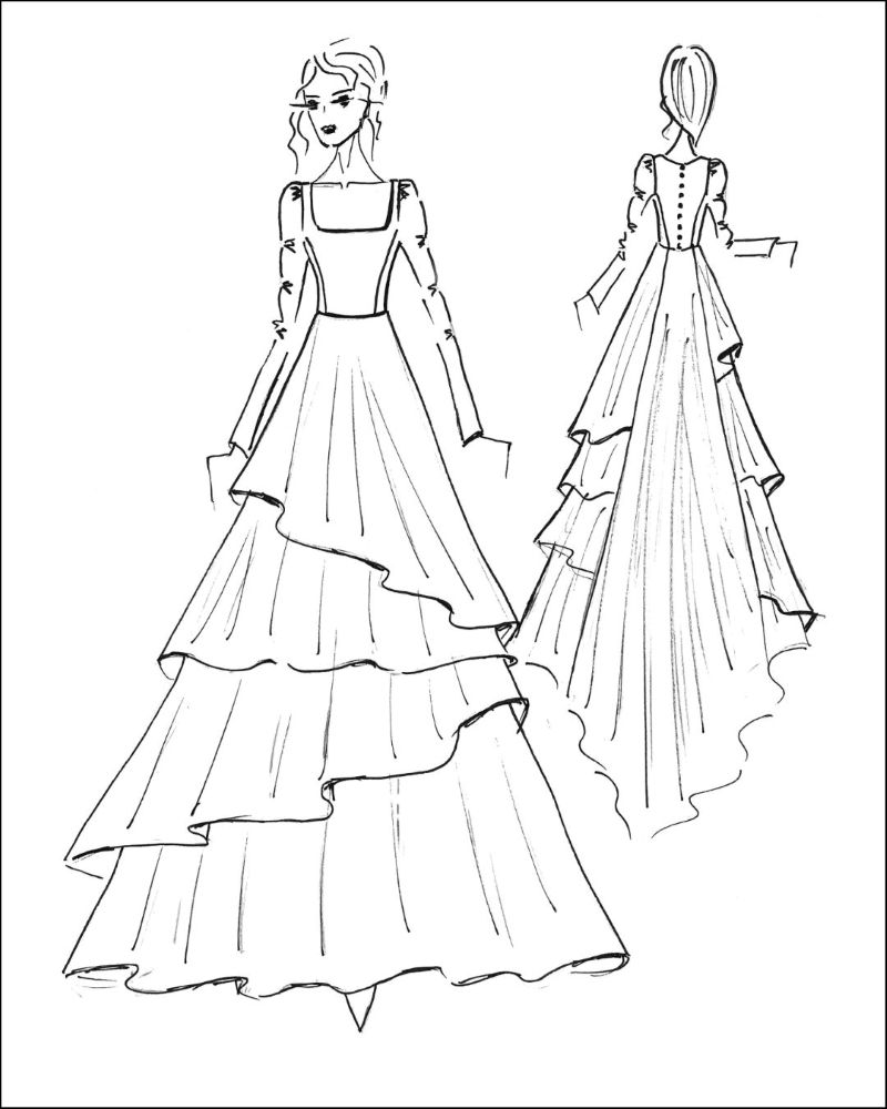 disegno proposta per Bianca abito da sposa in chiffon