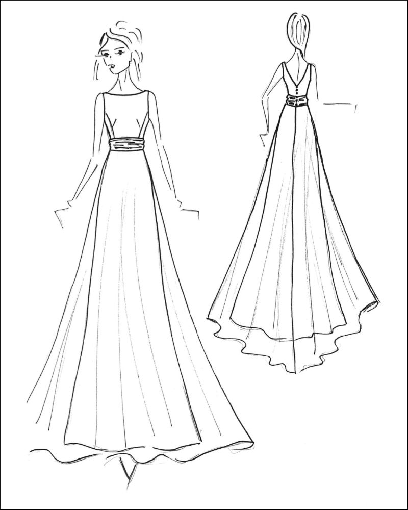 Disegno proposta abito da sposa per Chiara con scollo a barchetta